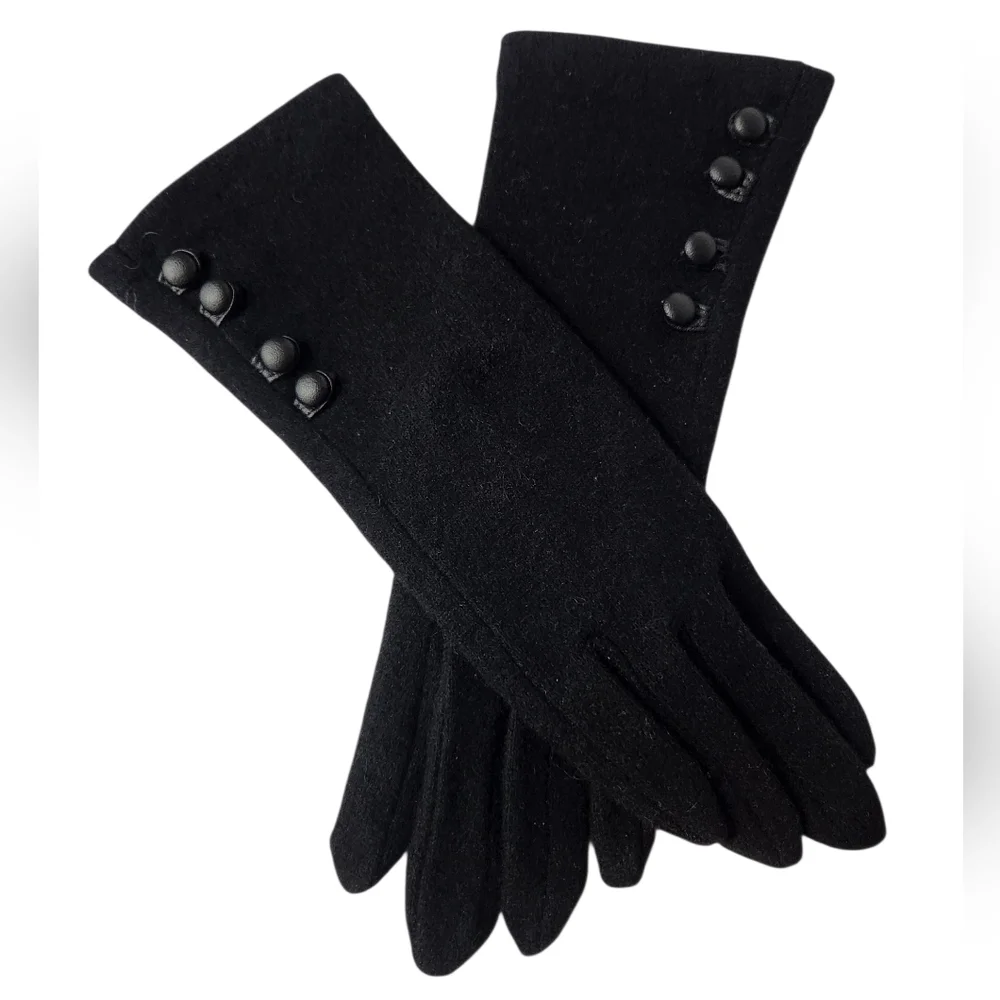 Lauren Ralph Lauren Wool & Cashmere Gloves Black with Button Detail Size Small